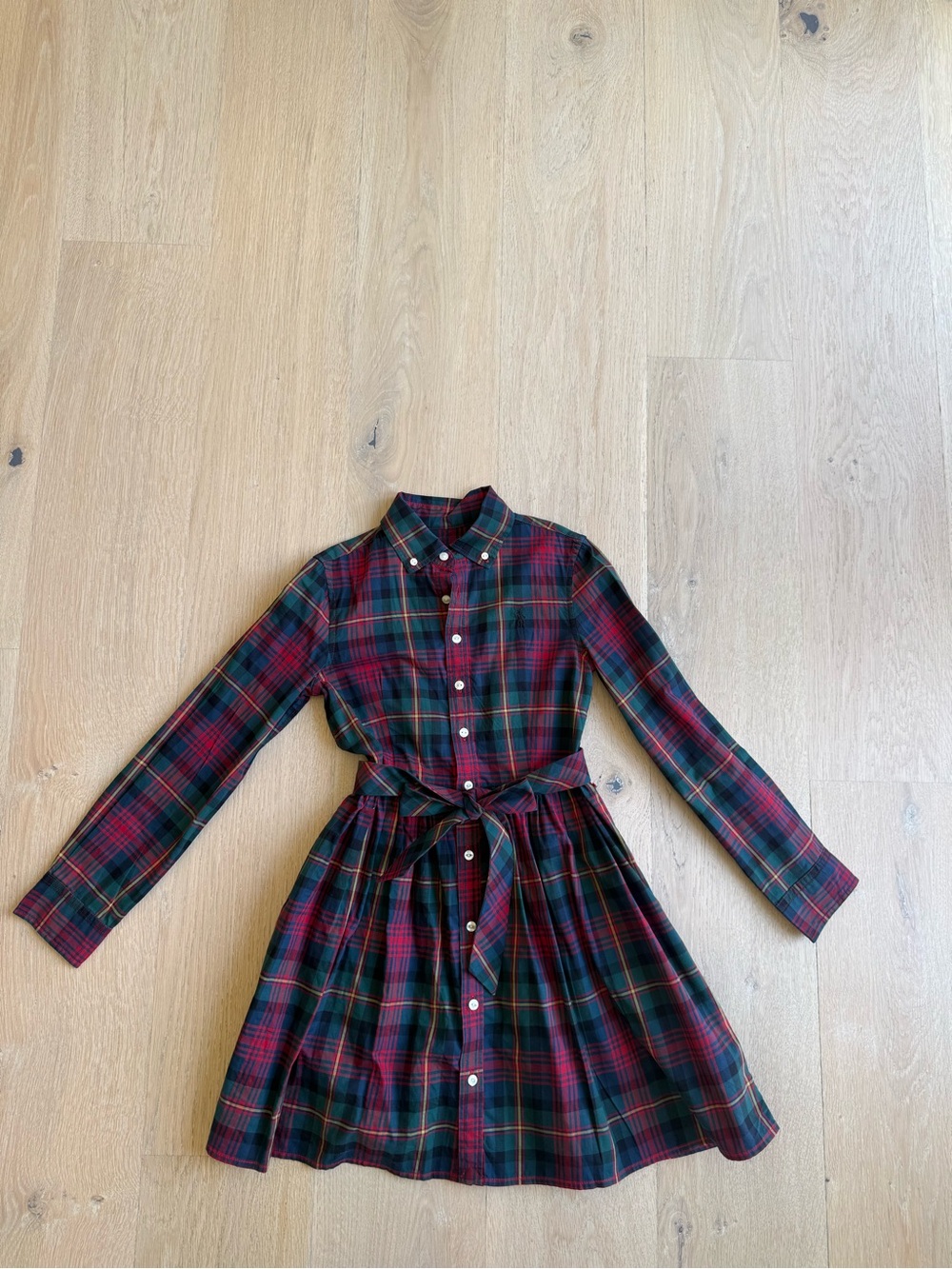 Polo by Ralph Lauren Red and Green Plaid Button-Front Dress with Tie Waist